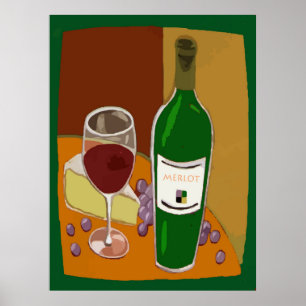 Poster Bouteille de vin Merlot