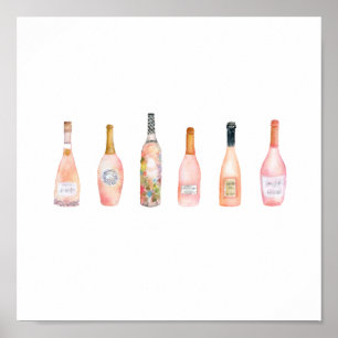Poster bouteille de vin rose rosé rose bouteille d'aquare