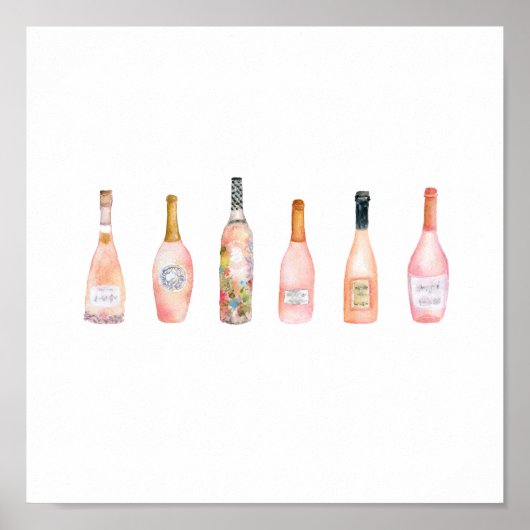 Poster bouteille de vin rose rosé rose bouteille d'aquare (Devant)