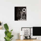 Poster Bouteille et vase de fleurs en noir et blanc (Bureau à domicile)