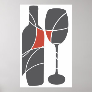 Poster Bouteille et verre de vin