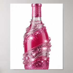 Poster Bouteille PINK GLITTER Argent Dynamique