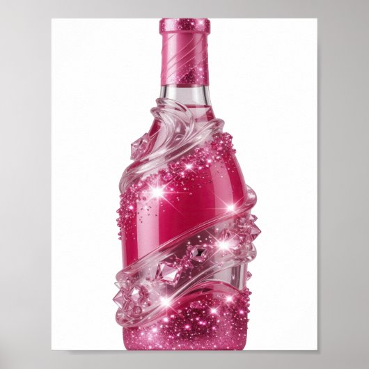 Poster Bouteille PINK GLITTER Argent Dynamique (Devant)