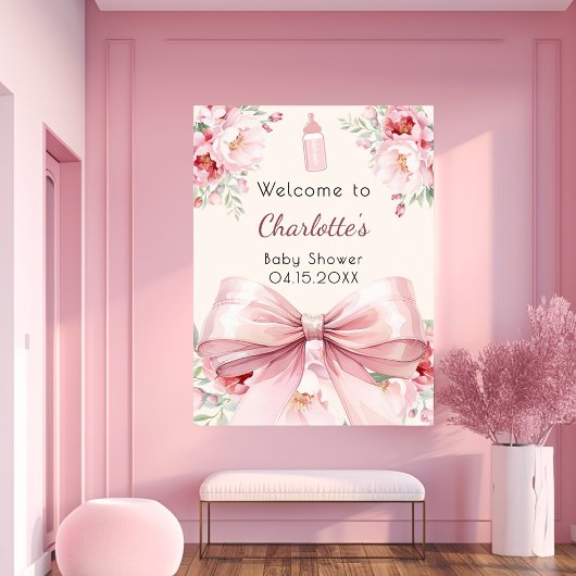 Poster Bouteilles crème arc rose baby shower signe de bie