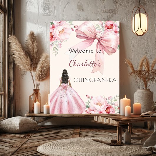 Poster Bouteilles de crème arc rose robe Quinceanera bien