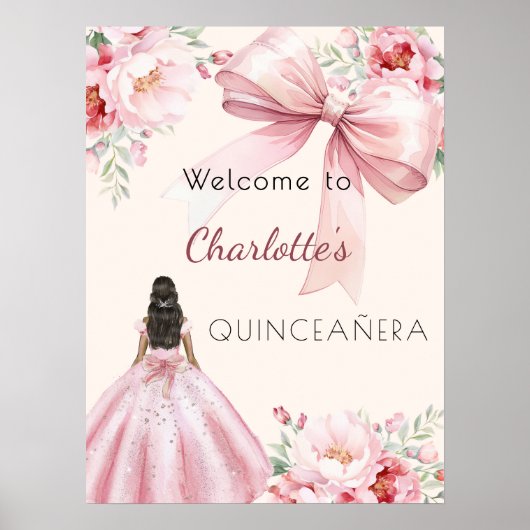 Poster Bouteilles de crème arc rose robe Quinceanera bien (Devant)