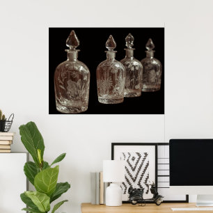 Poster Bouteilles de parfum en verre gravé rétro clair su