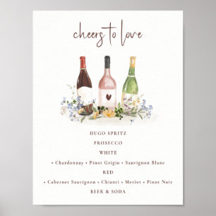 Poster Bouteilles de vin de fleurs sauvages Signe de bois
