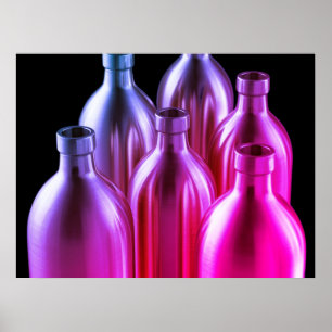Poster Bouteilles en acier rouge et violet sur fond noir