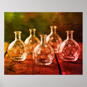 Poster Bouteilles en verre clair pochoir sur un mur de ta