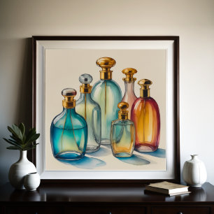 Poster Bouteilles en verre d'aquarelle de couleur Cool bo