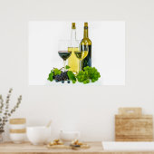 Poster Bouteilles et verres à vin de la Vie morte (Cuisine)