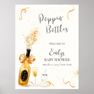 Poster Bouteilles Gold Poppin Champagne Baby shower Bienv