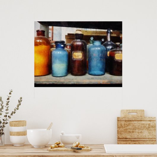 Poster Bouteilles orange, Brown et bleue (Cuisine)