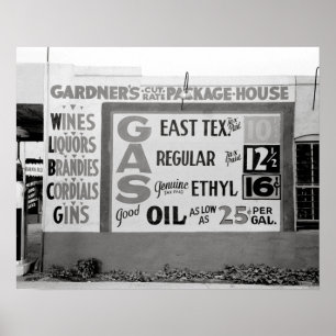 Poster Boutique de boissons alcoolisées et essence à prix