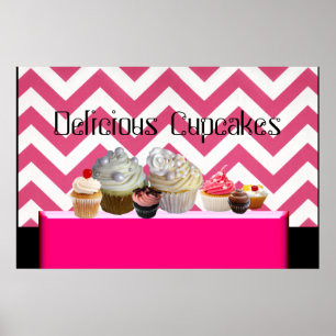 POSTER BOUTIQUE DE DÉLICIEUX CUPCAKES DÉSAERT/ CHEVRON BL