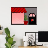 Poster Boutique Devanture Rouge Noir Topiaire Ouvert (Bureau à domicile)