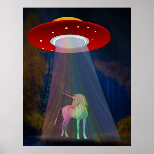 Poster Bouton arc-en-ciel de l'Unicorne magique UFO la nu (Devant)