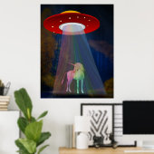 Poster Bouton arc-en-ciel de l'Unicorne magique UFO la nu (Bureau à domicile)
