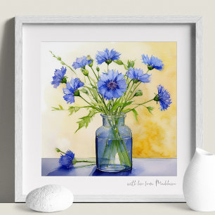Poster Bouton Batchelor Bleu Cornflower Aquarelle Imprime
