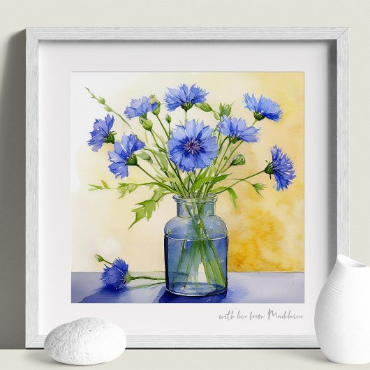 Poster Bouton Batchelor Bleu Cornflower Aquarelle Imprime