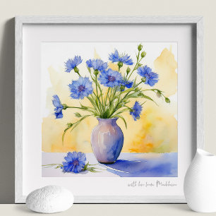 Poster Bouton Batchelor Fleur sauvage bleu Aquarelle Impr