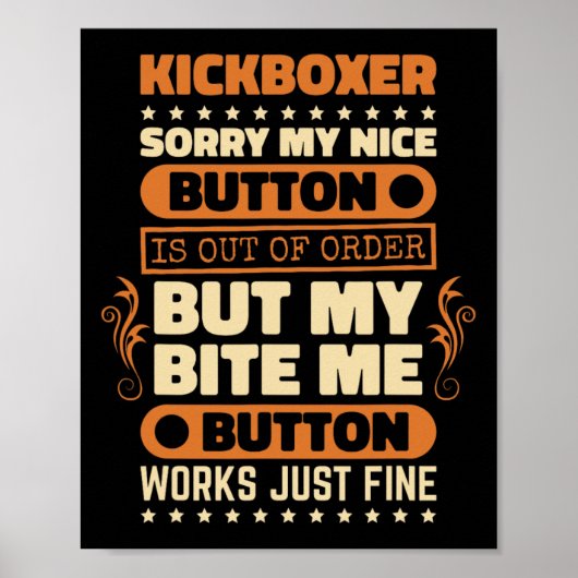 Poster Bouton de morsure fonctionne conception de kickbox (Devant)
