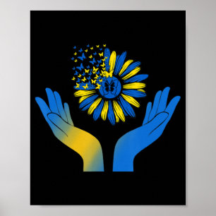 Poster Bouton de tournesol à la main ukrainien Drapeau so