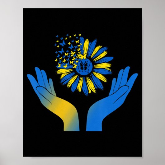 Poster Bouton de tournesol à la main ukrainien Drapeau so (Devant)