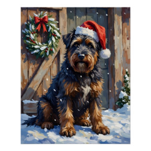 Poster Bouvier des Flandres Noël Ferme enneigée