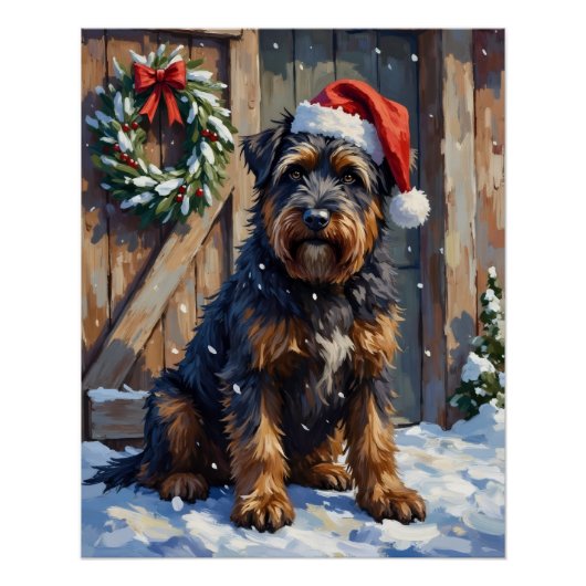 Poster Bouvier des Flandres Snowy Farm Christmas (Devant)