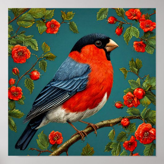 Poster Bouvreuil perché sur un arbre (Devant)