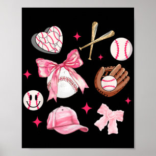 Poster Bow Baseball Maman Pink Bow Fête des mères Filles