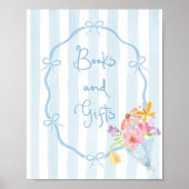 Poster Bow bleu Livres et cadeaux fantaisie floral (Devant)