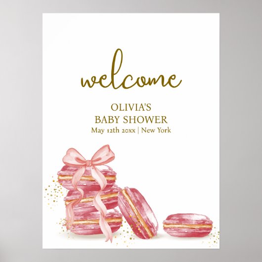 Poster Bow Bonjour Bébé Macarons Baby shower Bienvenue (Devant)