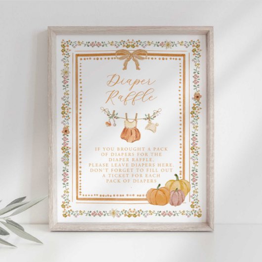 Poster Bow Fall in Love Baby Shower Diaper Raffle Sign