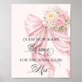 Poster Bow Floral How Many Kisses Bridal Shower Game (Devant)