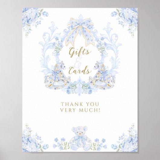 Poster Bow Floral Teddy Bear Crest Boy Baby showers Cadea (Devant)