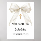 Poster Bow ivory pearls Confirmation welcome (Devant)