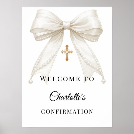 Poster Bow ivory pearls Confirmation welcome (Devant)