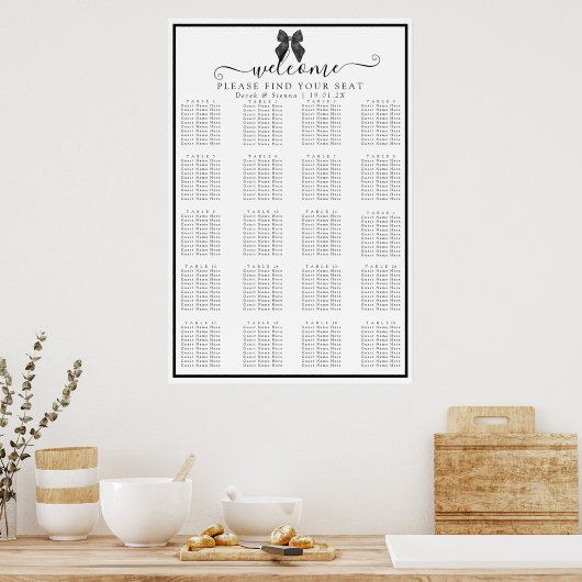 Poster Bow Ribbon Classical Noir & Blanc Mariage Siège (Cuisine)