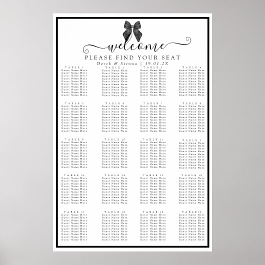 Poster Bow Ribbon Classical Noir & Blanc Mariage Siège (Devant)