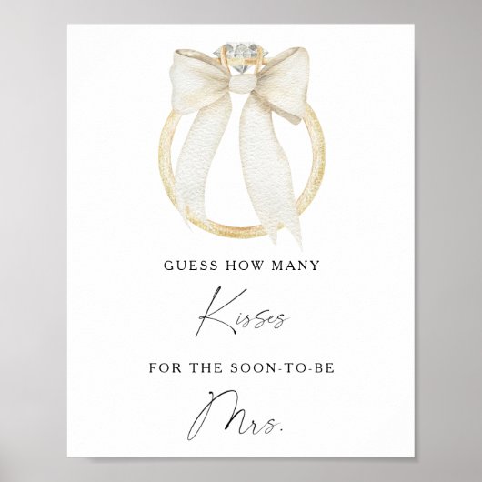 Poster Bow & ring bridal shower How many kisses (Devant)