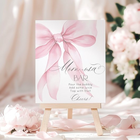 Poster Bow rose aquarelle Momosa bar Baby shower