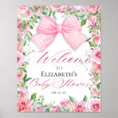 Poster Bow rose et Rose Coquette Baby shower Bienvenue (Devant)