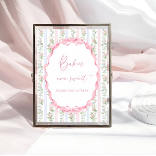 Poster Bow rose Floral Girl Baby shower Les bébés sont do