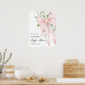 Poster Bow rose Floral Verdure Fille Baby shower Bienvenu (Cuisine)