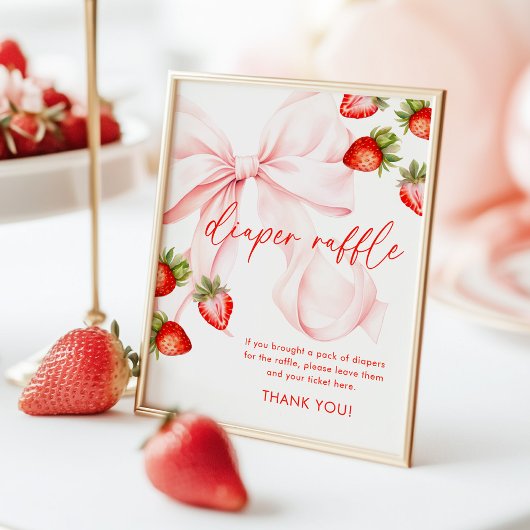 Poster Bow Strawberry Baby Shower Diaper Raffle Sign