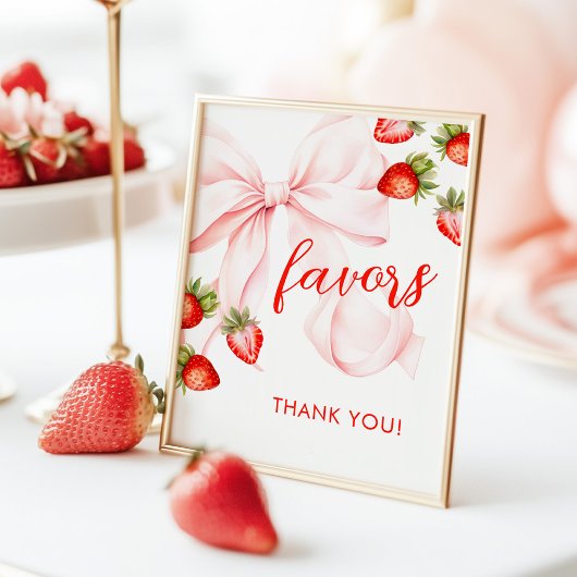 Poster Bow Strawberry Baby Shower Favors Sign