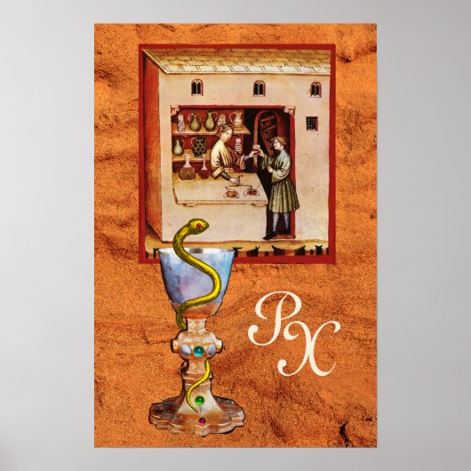 Poster BOWL OF HYGEIA MONOGRAM Médecine, Antiquité Pharma (Devant)